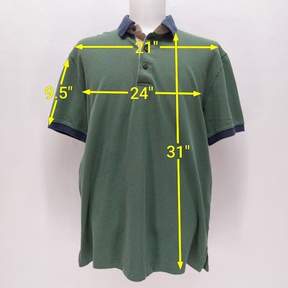 LL Bean Casco Bay Polo Mens Short Sleeve Large Green Navy Contrast Pique Cotton - Picture 8 of 8